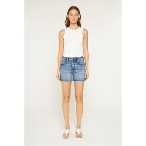 MICA DENIM HIGH RISE RAW HEM DENIM SHORTS VINTAGE BLUE