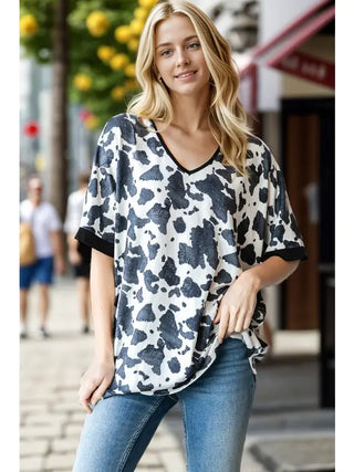 Heimish Short Sleeve with Animal Print - Ivory Charcoal