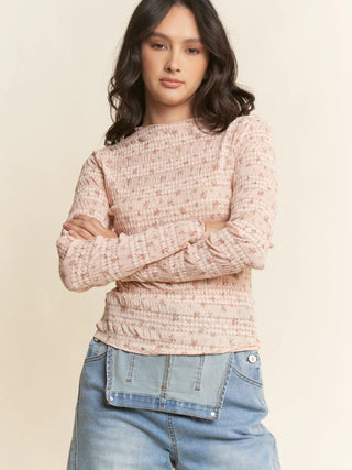 Davi & Dani Smocked Floral Long Sleeve Top