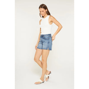 MICA DENIM HIGH RISE RAW HEM DENIM SHORTS VINTAGE BLUE