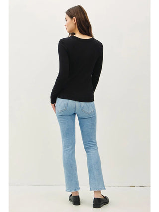 Be Cool - Round Neck Long Sleeve Knit Top - Black