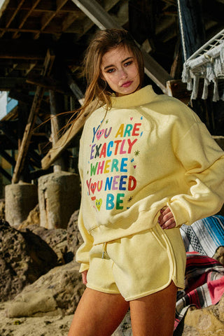 BUCKETLIST EXACTLY LIFEISGOOD Reversible Mock-Neck Crop Sweatshirt