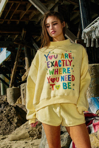 BUCKETLIST EXACTLY LIFEISGOOD Reversible Mock-Neck Crop Sweatshirt