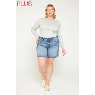 MICA DENIM HIGH RISE RAW HEM DENIM SHORTS VINTAGE BLUE