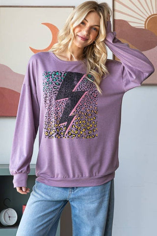 Heimish Puff Long Sleeve Solid Lightning Print Top