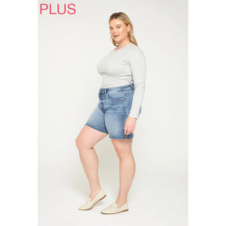 MICA DENIM HIGH RISE RAW HEM DENIM SHORTS VINTAGE BLUE