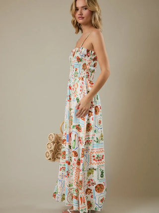 Sunday Riley Printed Smocked Maxi Dress