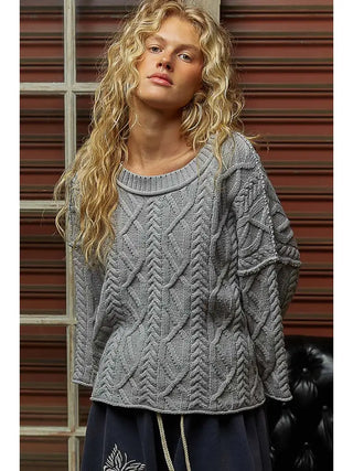 Pol Clothing - Cozy Cable Knit Cropped Pullover Sweater