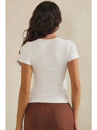 Yelete - Seamless Scoop Neck Short Sleeve Top - White