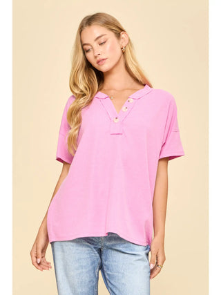 Andree by Unit Waffle Knit Henley Top - Magenta Glow