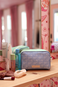 Jadelynn Brooke - Handle Cosmetic Bag - 'Stuff' Embroidered (Pistachio/Cream)