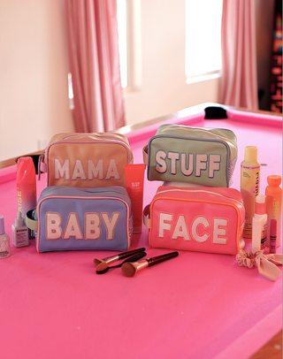 Jadelynn Brooke - Handle Cosmetic Bag- 'Face' Embroidered (Pink/Orange/Cream)
