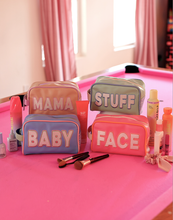 Load image into Gallery viewer, Jadelynn Brooke - Handle Cosmetic Bag - &#39;Stuff&#39; Embroidered (Pistachio/Cream)
