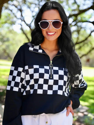 Jess Lea - End Zone Checkered Pullover - Black