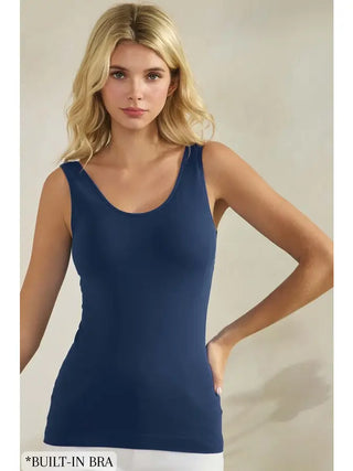 Yelete Reversible Tank with Built-In Bra | Two-Way Boutique Essential - Navy