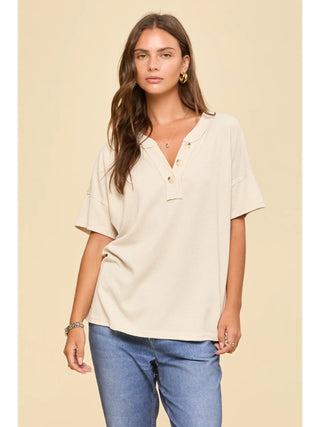 Andree by Unit Waffle Knit Henley Top - Ivory