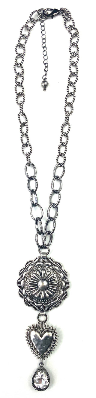 Lost & Found Trading - NV257 NK-Mixed Chains w/Concho & Sacred Heart Pendant Drop