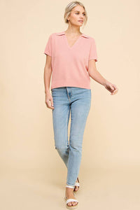 Allie Rose - Fine Gauge Short Sleeve Textured Polo