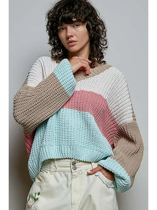 Pol - Pastel Colorblock Chunky Knit Chenille Sweater