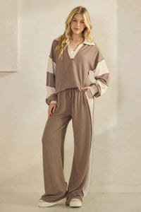 HEIMISH - LONG SLEEVE MANDARIN COLLAR SOLID CONTRAST TOP