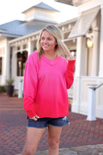 Load image into Gallery viewer, Jadelynn Brooke - Oversized Terry V-Neck Pullover- Cherry Pink (Red/Pink)
