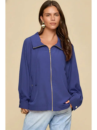 Dear Scarlett Lightweight Zip-Up Hooded Jacket - Navy