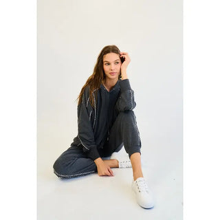 The Greii - Striped Piping Relaxed Fit Hoodie - Charcoal