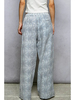 POL - Striped Big Pocket Waist Band Straight Fit Pants
