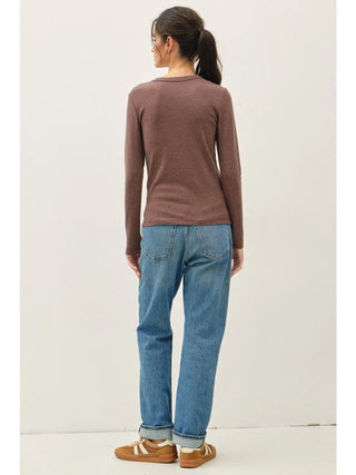 Be Cool - Round Neck Long Sleeve Knit Top - Walnut