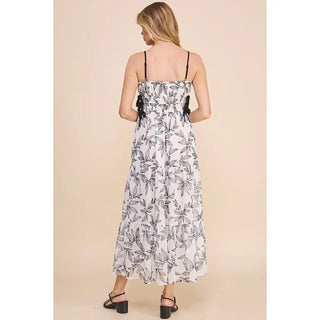 Allie Rose Printed Chiffon Ruched and Tiered Babydoll Dress