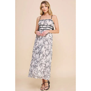 Allie Rose Printed Chiffon Ruched and Tiered Babydoll Dress