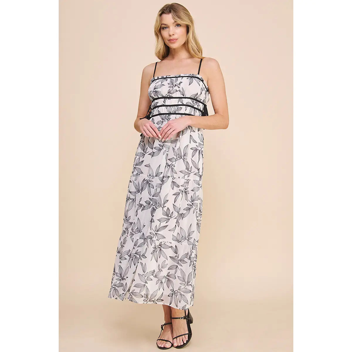 Allie Rose Printed Chiffon Ruched and Tiered Babydoll Dress
