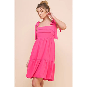 Allie Rose Soft Textured Crepe Tie Strap Dress- Magenta