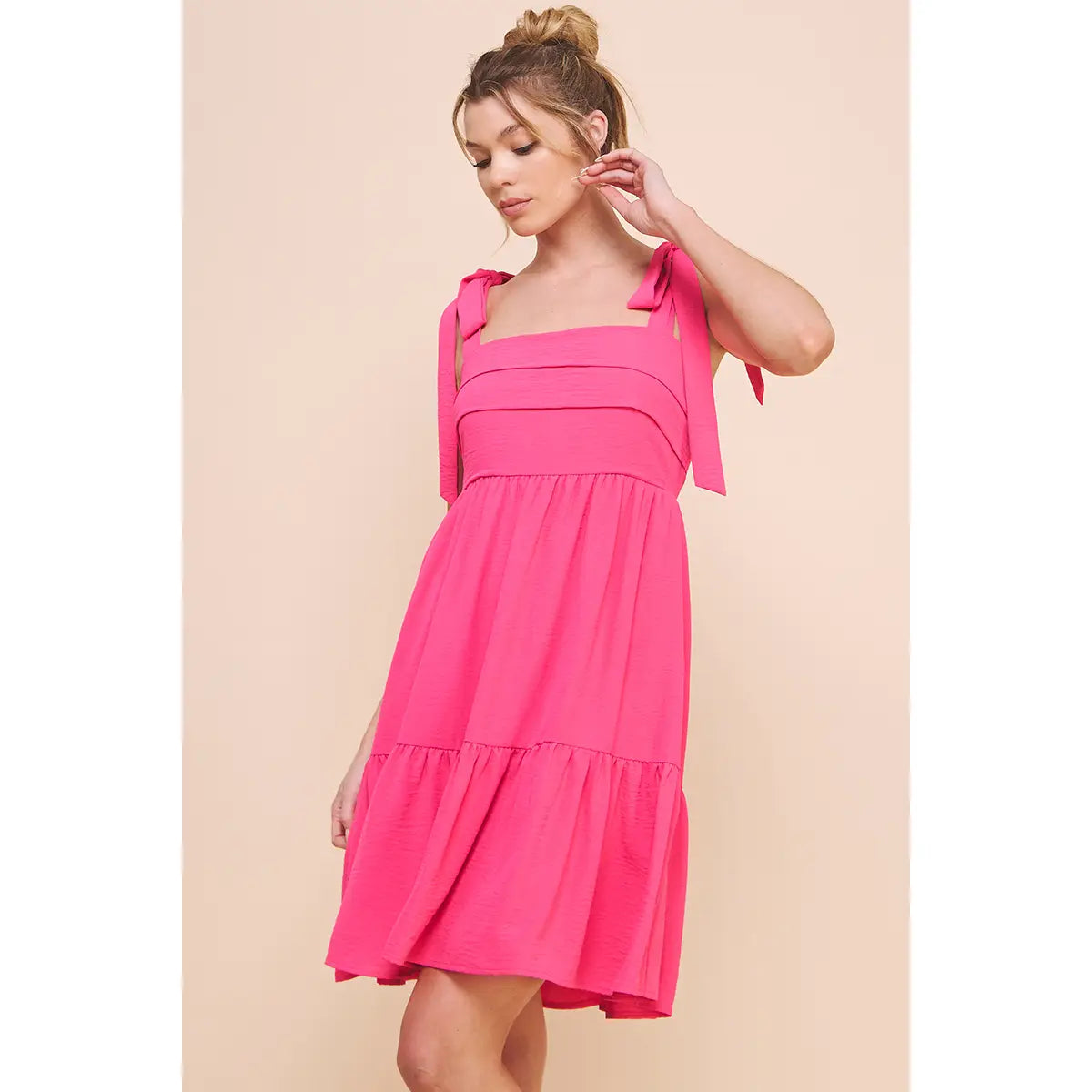 Allie Rose Soft Textured Crepe Tie Strap Dress- Magenta