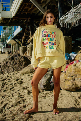 BUCKETLIST EXACTLY LIFEISGOOD Reversible Mock-Neck Crop Sweatshirt