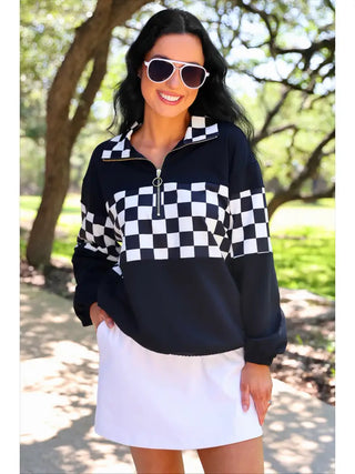 Jess Lea - End Zone Checkered Pullover - Black