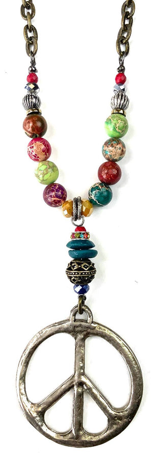 Lost & Found Trading - LS097 NK-Beaded w/Chain & LG.Peace Sign Pendant