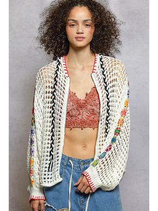 POL - See Through Weave Thin Sweater Hoodie - Ivory