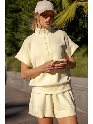Rae Mode - Modal Scuba Quarter Zip Short Sleeve Top - Lemonilla