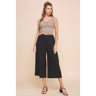 Allie Rose Light Textured Woven Soft Ankle Pants- Black