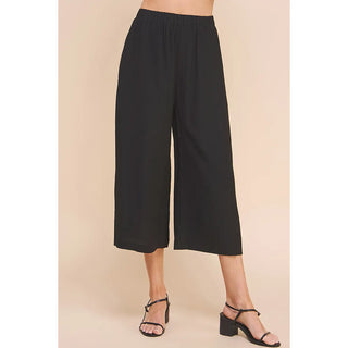 Allie Rose Light Textured Woven Soft Ankle Pants- Black
