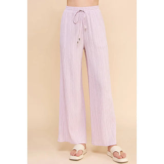 Allie Rose Textured Woven Tie Waist Pants- Dusty Lilac