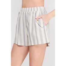 Load image into Gallery viewer, Allie Rose Stripe Cotton Twill Elastic Waist Shorts- Soft Blue Stripe
