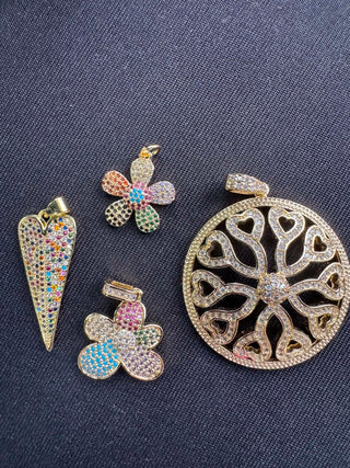Crystal Flower and Heart-inspired Charm Pendants