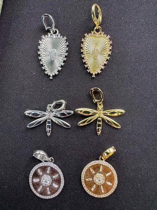 Dragonfly and Radiant Heart Charm Pendants