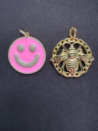 Smiley Face and Bee Charm Pendants