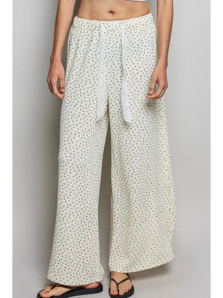 Pol - Casual Lace Trim Floral Print Wide Leg Knit Pants