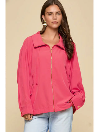 Dear Scarlett Lightweight Zip-Up Hooded Jacket - Coral