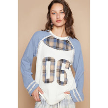 Load image into Gallery viewer, POL Clothing - Plaid Patch “06” Graphic Raglan Top
