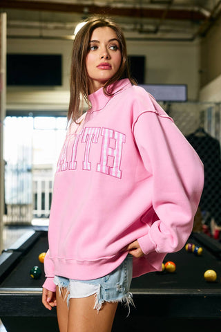 BUCKETLIST Embroidered "FAITH" Mock Neck Sweatshirt